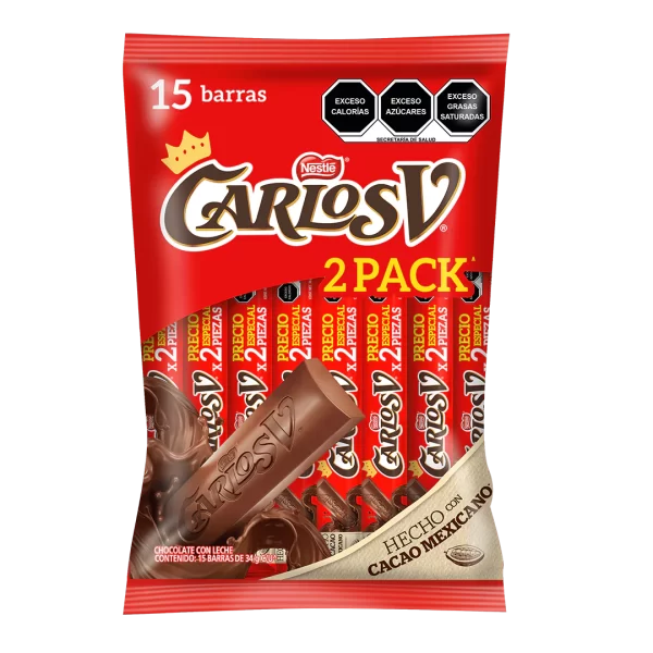 Carlos V Dos Pack Chocolate Nestlé 15 Piezas